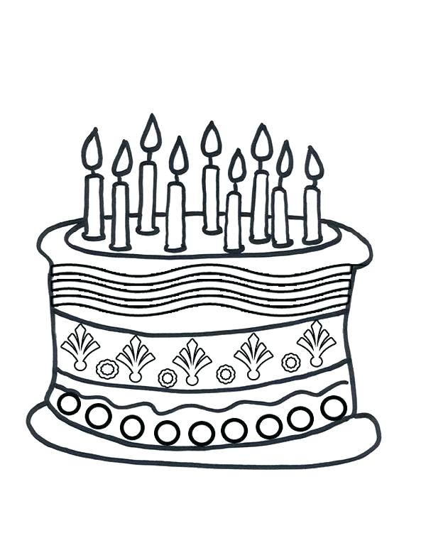 600x751 Birthday Cakes Coloring Pages Simple Birthday Cake Coloring Pages