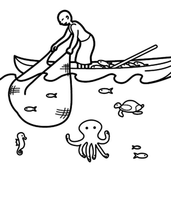 600x776 Fishing Boat, Fishing Boat Catching Fish With Net Coloring Pages
