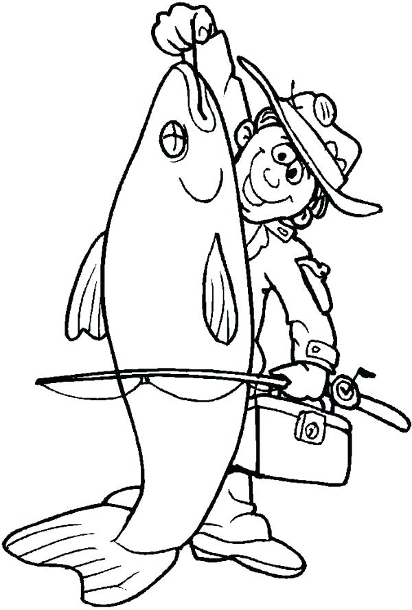 600x887 Fishing Coloring Pages Fisherman Catch Big Fish Coloring Page