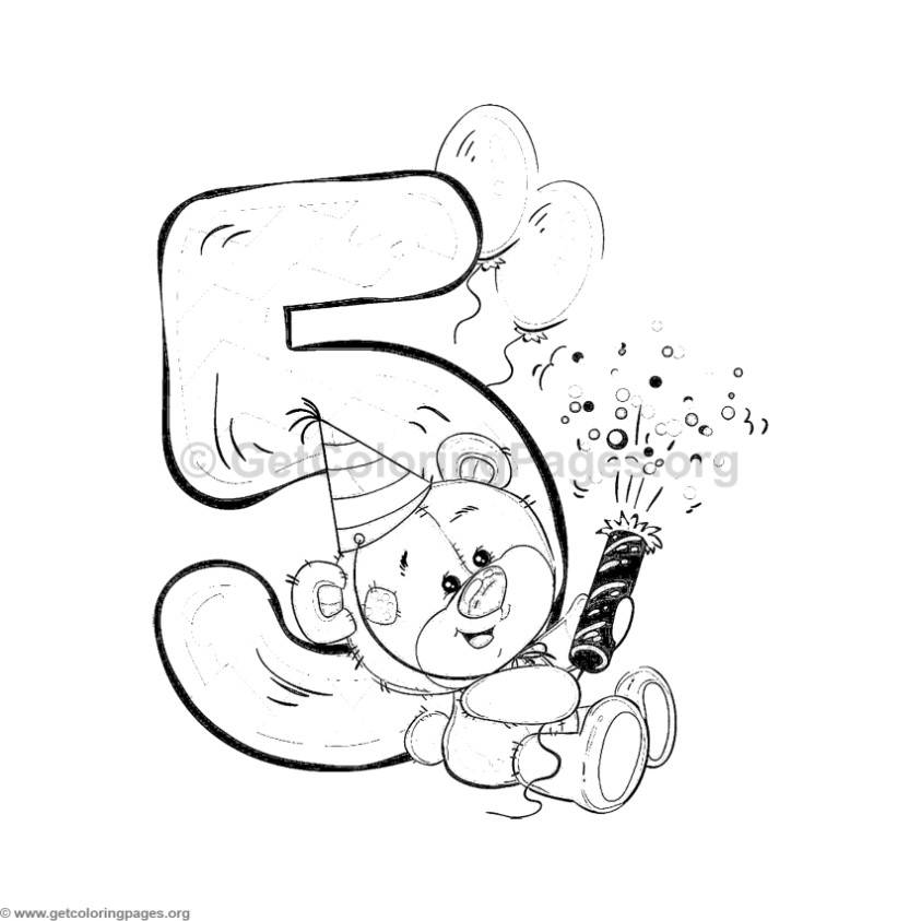 843x843 Teddy Bear Number Five Coloring Pages