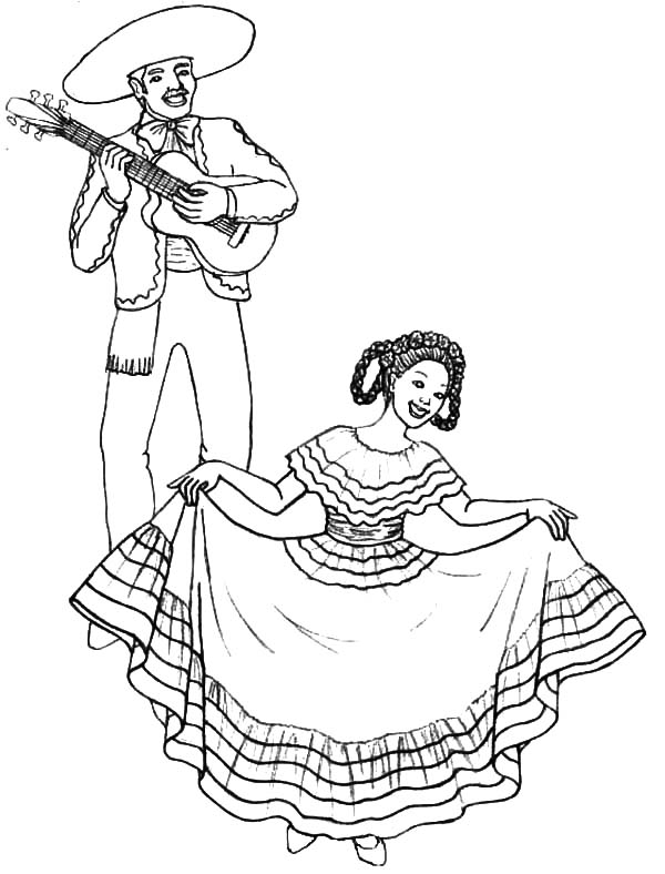 600x788 Mexican Dress Dancing Lady Coloring Pages Color Luna