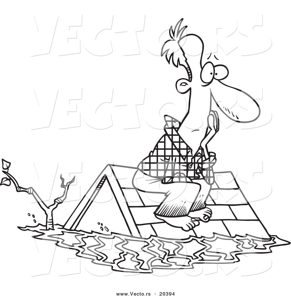 1024x1044 Vector Of A Cartoon Flood Survivor Sittin On His Roof