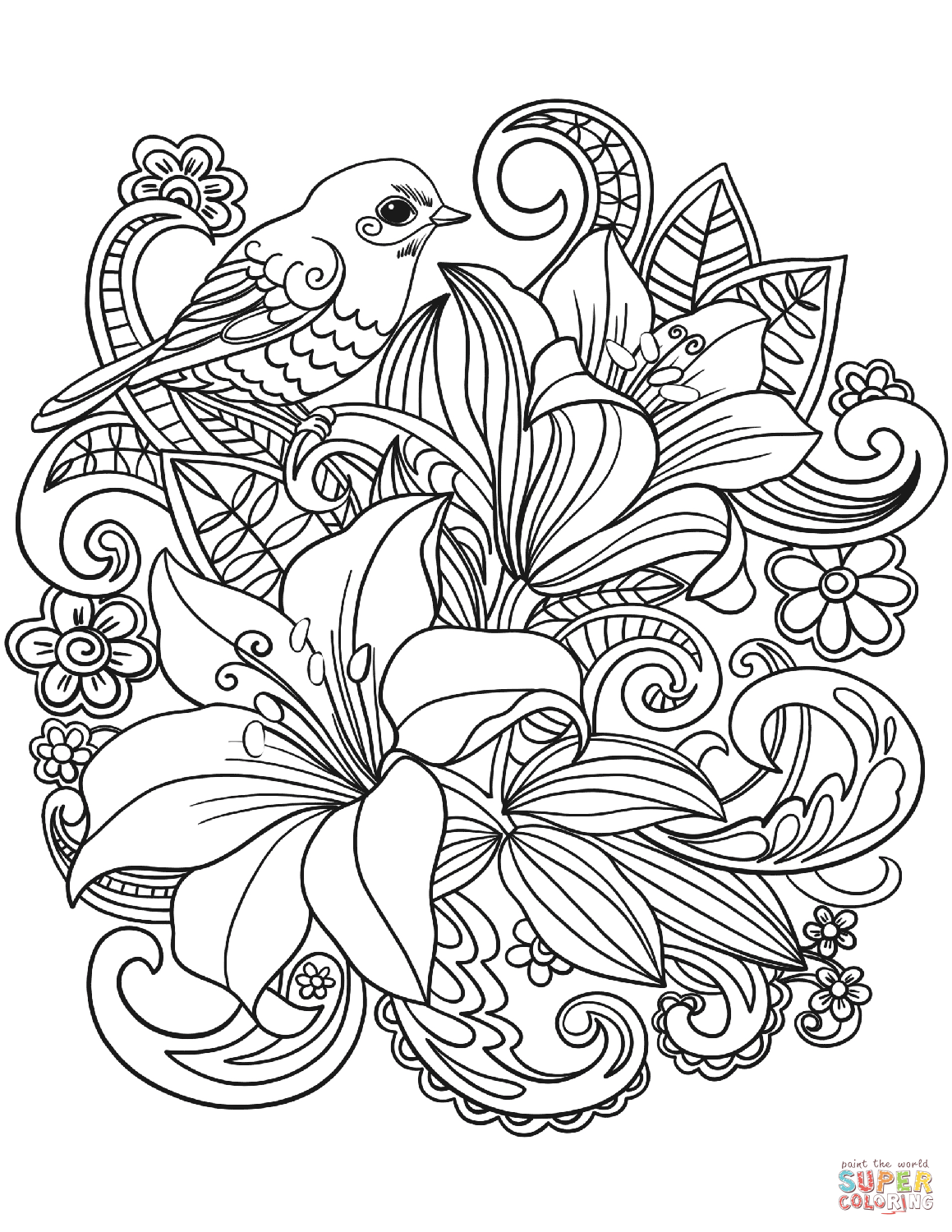 1159x1500 Floral Coloring Pages Skylark And Flowers Page Free Printable