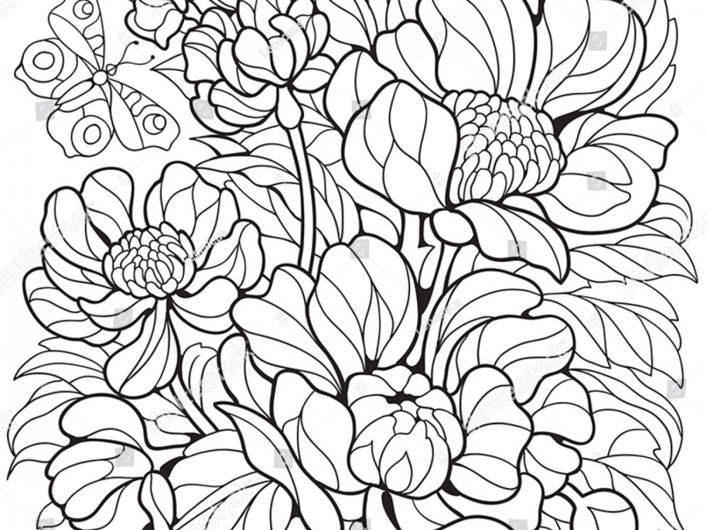 1400x1050 Spring With Butterfly Flower And Rainbow Coloring Page Free