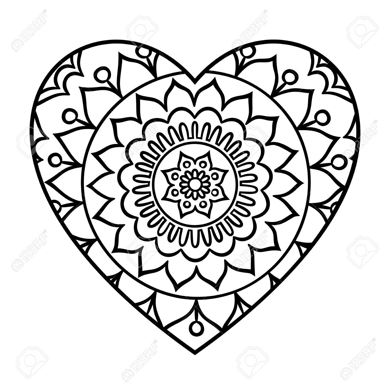 1300x1300 Incredible Doodle Heart Mandala Coloring Page Outline Floral