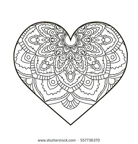 450x470 Heart Mandala Coloring Sheets Printable Coloring Heart Floral