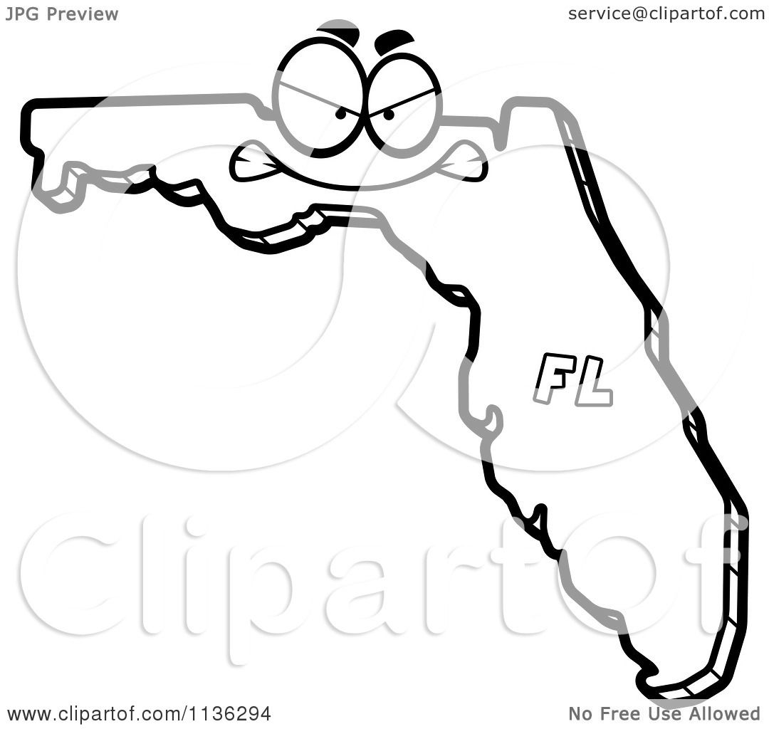 1080x1024 Cartoon Clipart Of An Outlined Mad Florida State Character