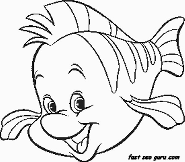 600x524 Free Coloring Pages Printable Disney The Little Mermaid Flounder