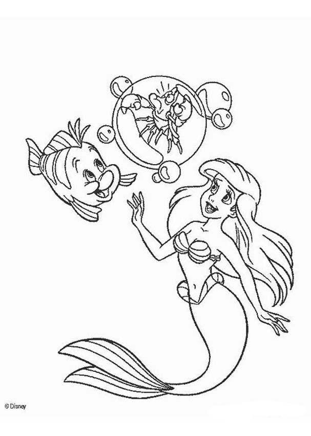 607x850 Ariel's Friends Sebastian And Flounder Coloring Pages