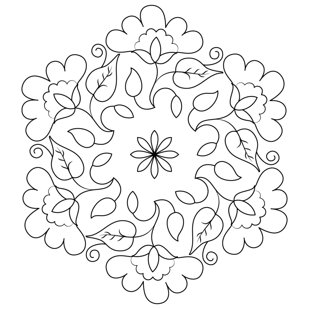 1024x1024 Flower Buds Kolam Coloring Page Pattern