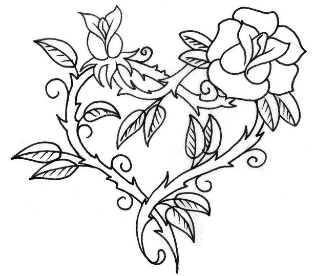 654x539 Heart With Roses Coloring Pages