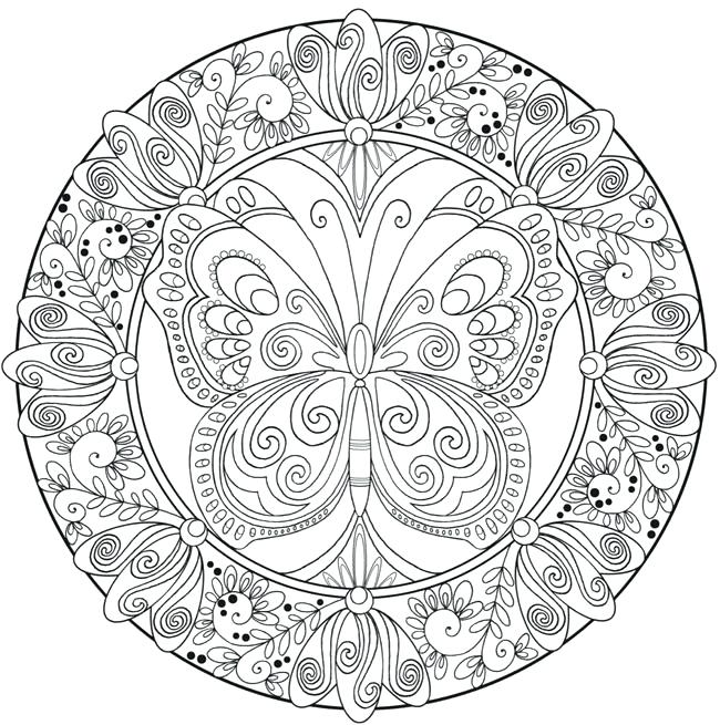 650x655 Awesome Flower Mandala Coloring Pages And Creative Haven Butterfly