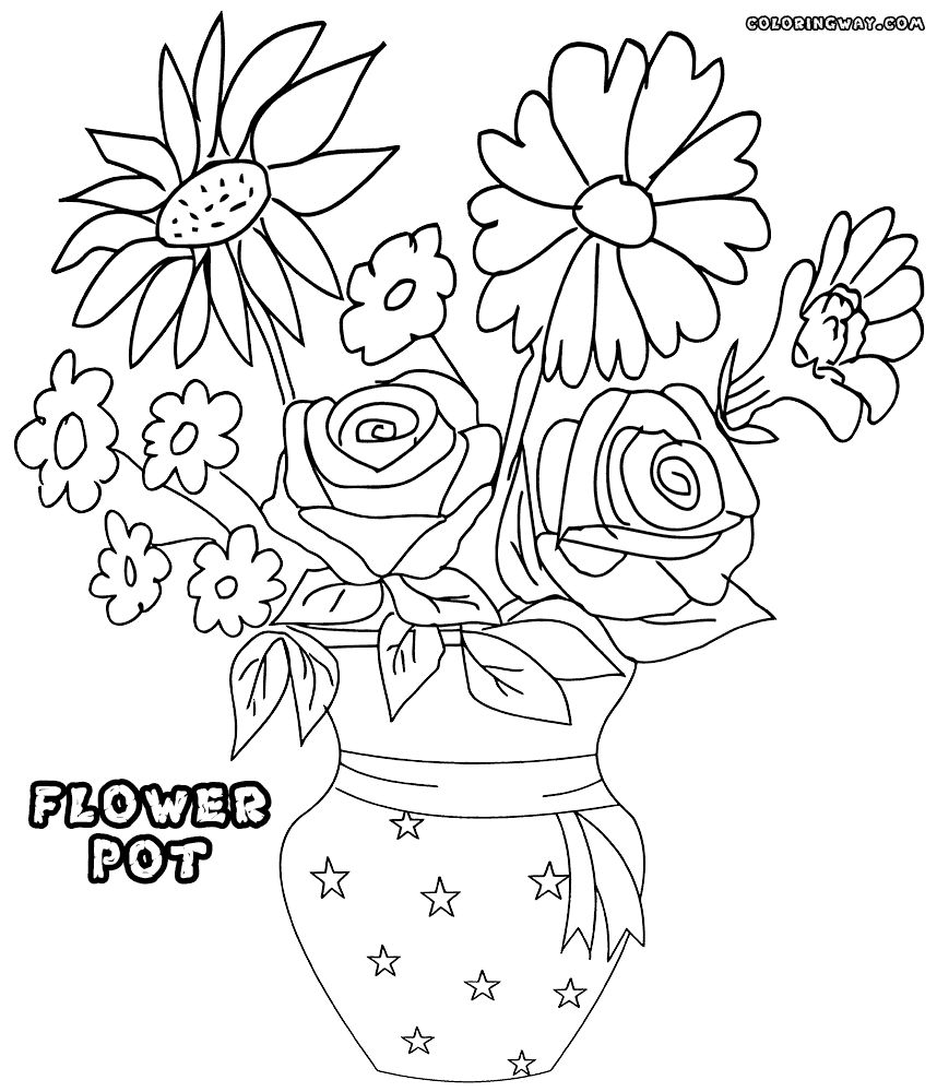 858x1000 Flower Pot Coloring Page