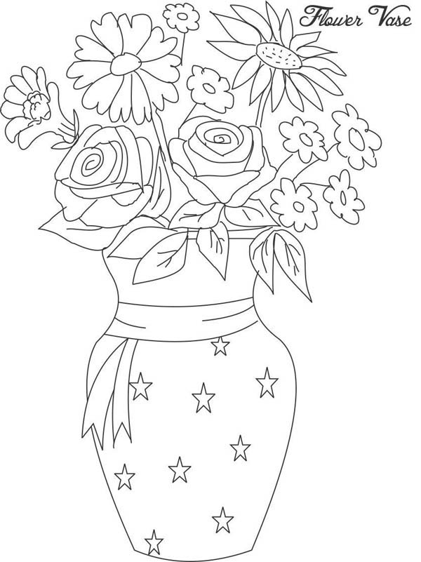 600x801 Flower In Vase From Beautiful Flower Bouquet Coloring Page Color