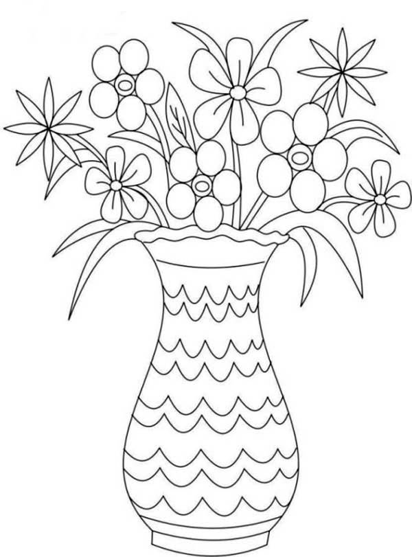 600x811 Picture Of Flower Bouquet In Vase Coloring Page Color Luna