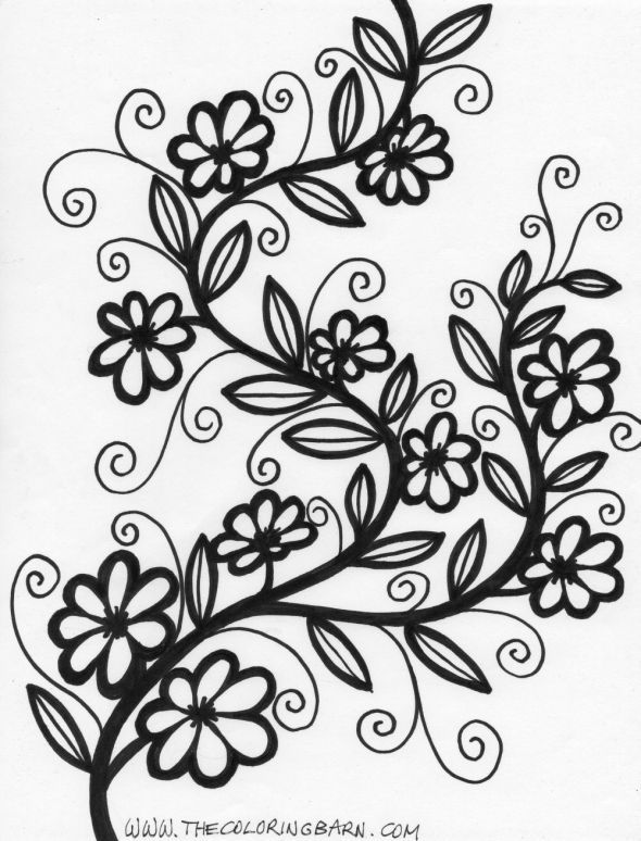 590x774 Flowers On A Vine Coloring Page Tattoo Paper