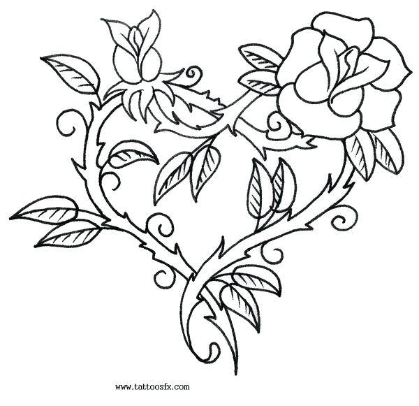 600x581 Heart And Rose Coloring Pages Roses And Hearts Coloring Pages