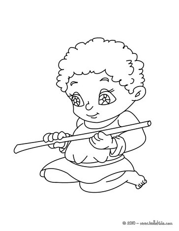 364x470 Villager Kid With Flute Coloring Pages