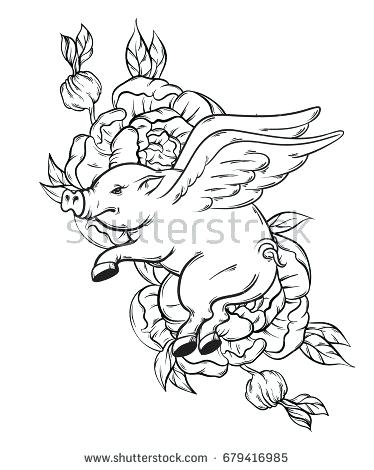 374x470 Flying Pig Coloring Pages Vector Hand Drawn Illustration Of Flying