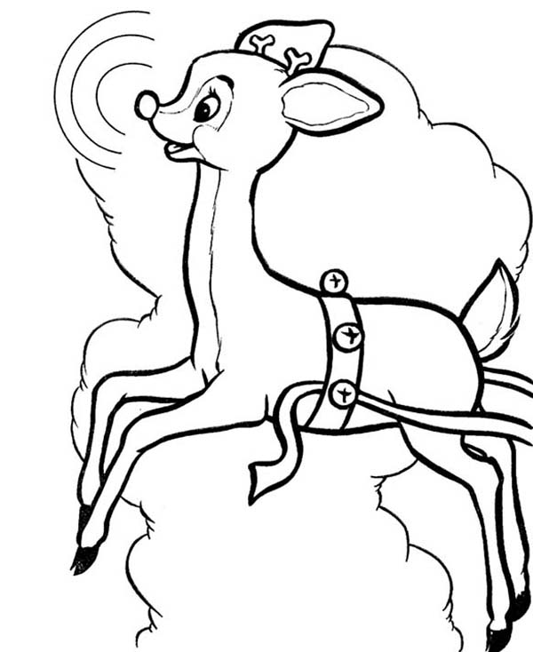 600x734 Rudolph The Red Nosed Reindeer Flying In The Sky Coloring Page