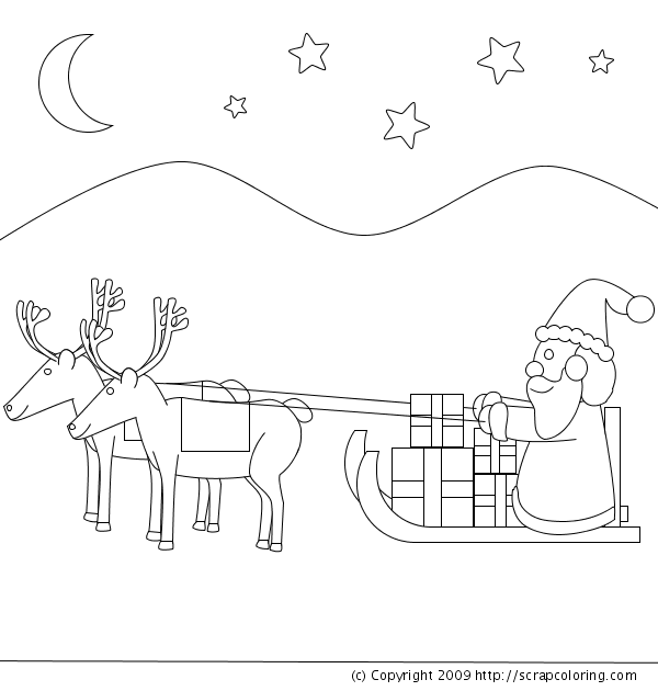 600x630 Santa Claus' Sleigh With Flying Reindeer Coloring Page