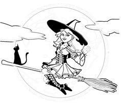 236x202 Witch Flying With A Bat Coloring Page W I T C H Coloring