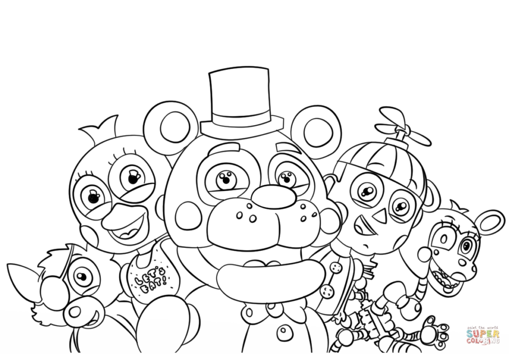 1024x711 Five Nights At Freddy S All Characters Coloring Page Download