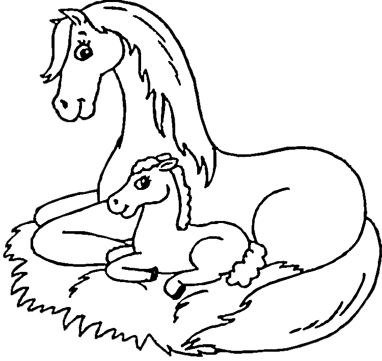 750x709 Mare And Foal Coloring Page Purple Kitty