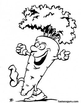 265x338 Printable Vegetable Happy Carrot Face Coloring Page For Kids