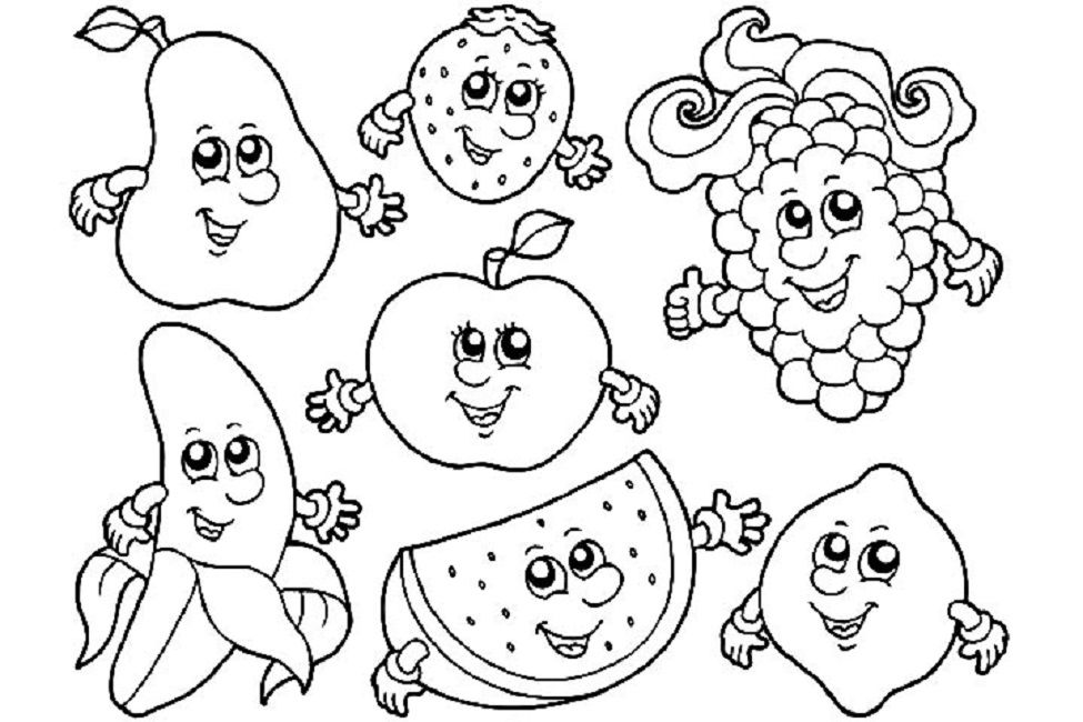975x650 Fruit Coloring Pages With Faces Food Sunday School