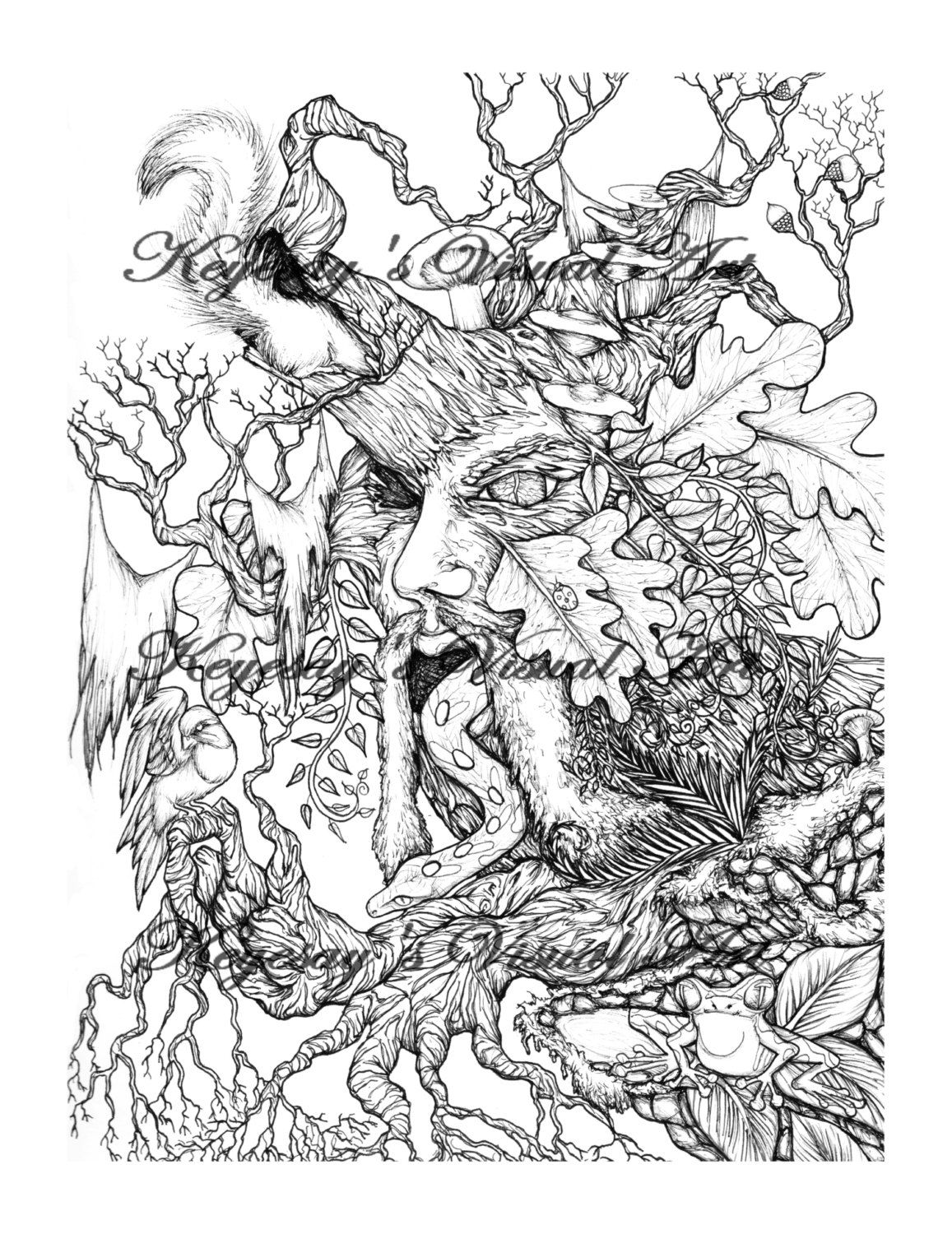 1157x1500 Inspiring Adult Coloring Page Fantasy Wiccan Green Man U Forest