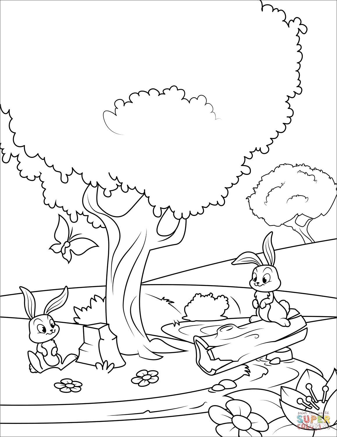 1159x1500 Rabbits In The Spring Forest Coloring Page Free Printable Coloring