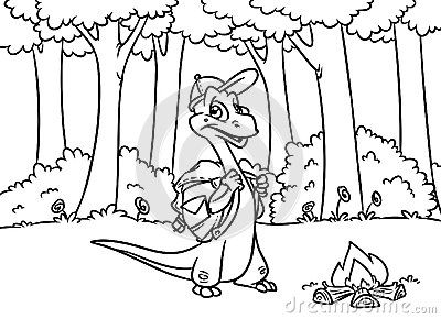 400x290 Dinosaur Tourist Forest Fire Coloring Pages Cartoon Illustration