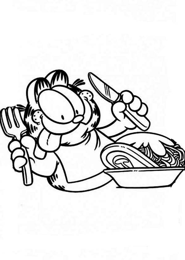 600x842 Garfield Use Fork And Knife For Breakfast Coloring Page Coloring Sun