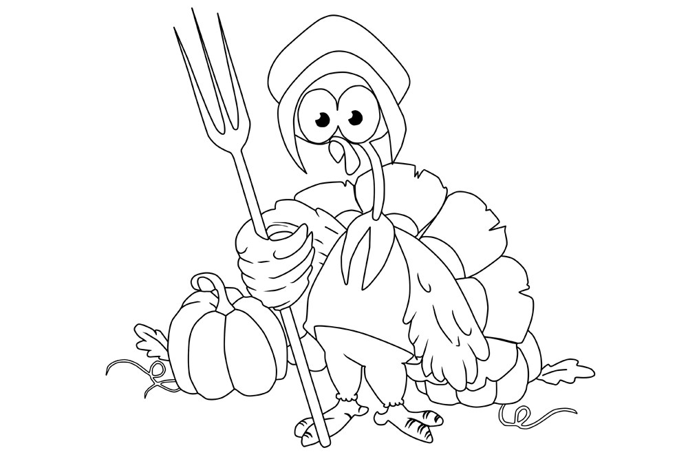 1000x667 Thanksgiving Turkey Holding Fork Coloring Page