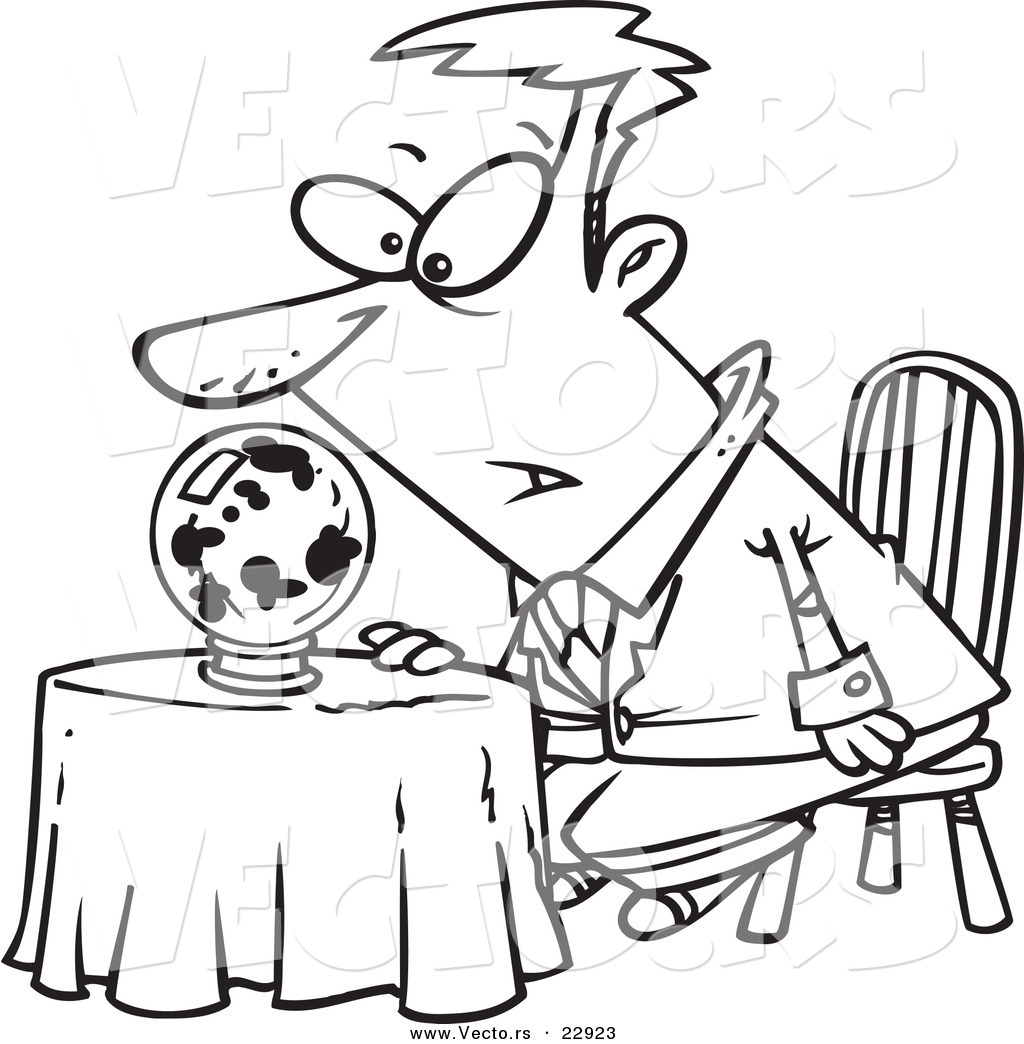 1024x1044 Vector Of A Cartoon Businessman Gazing Into A Dark Crystal Ball