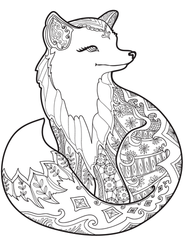368x480 Zentangle Fox Coloring Page Ella Foxes, Adult