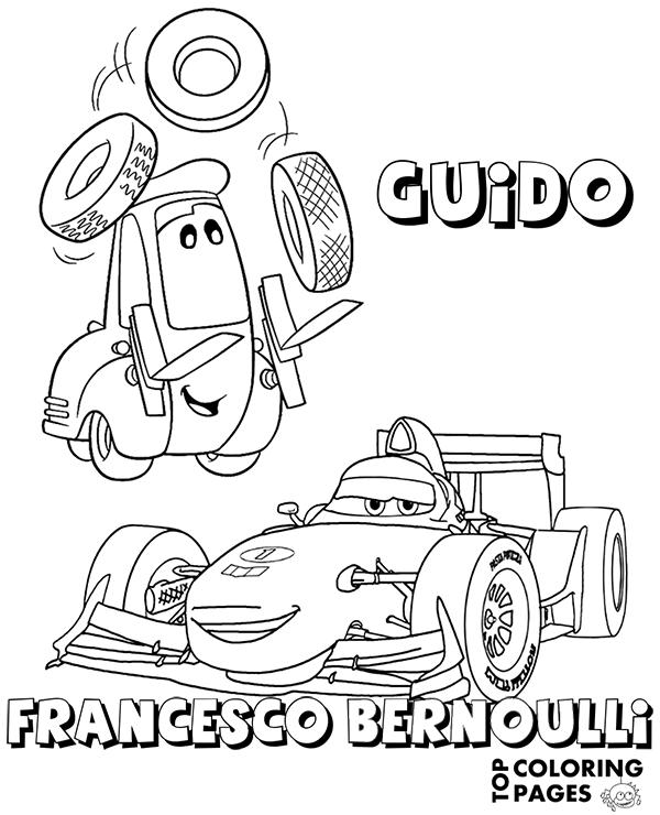 600x740 Cars Coloring Page Of Francesco Bernoulli And Guido