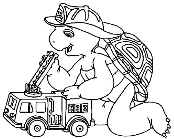 600x480 Franklin The Turtle And His Firefighter Truck Coloring Pages