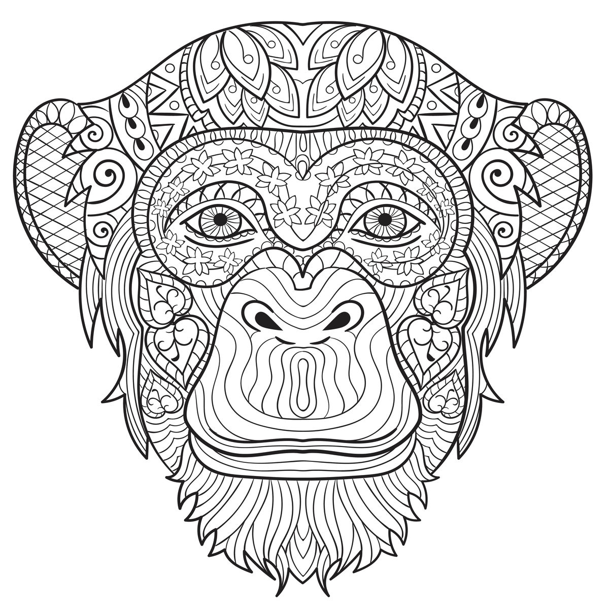 1200x1200 Adult Coloring Pages Animals Monkey Download