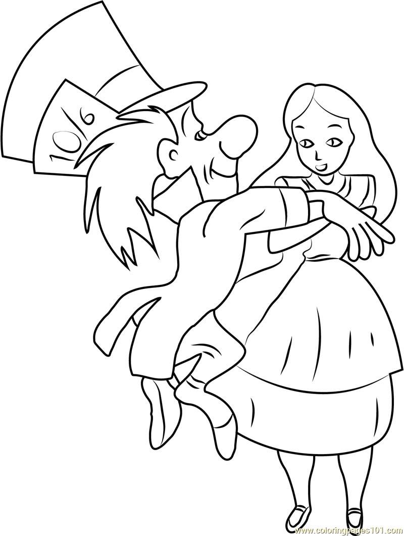 800x1061 Alice In Wonderland With Mad Hatter Coloring Page