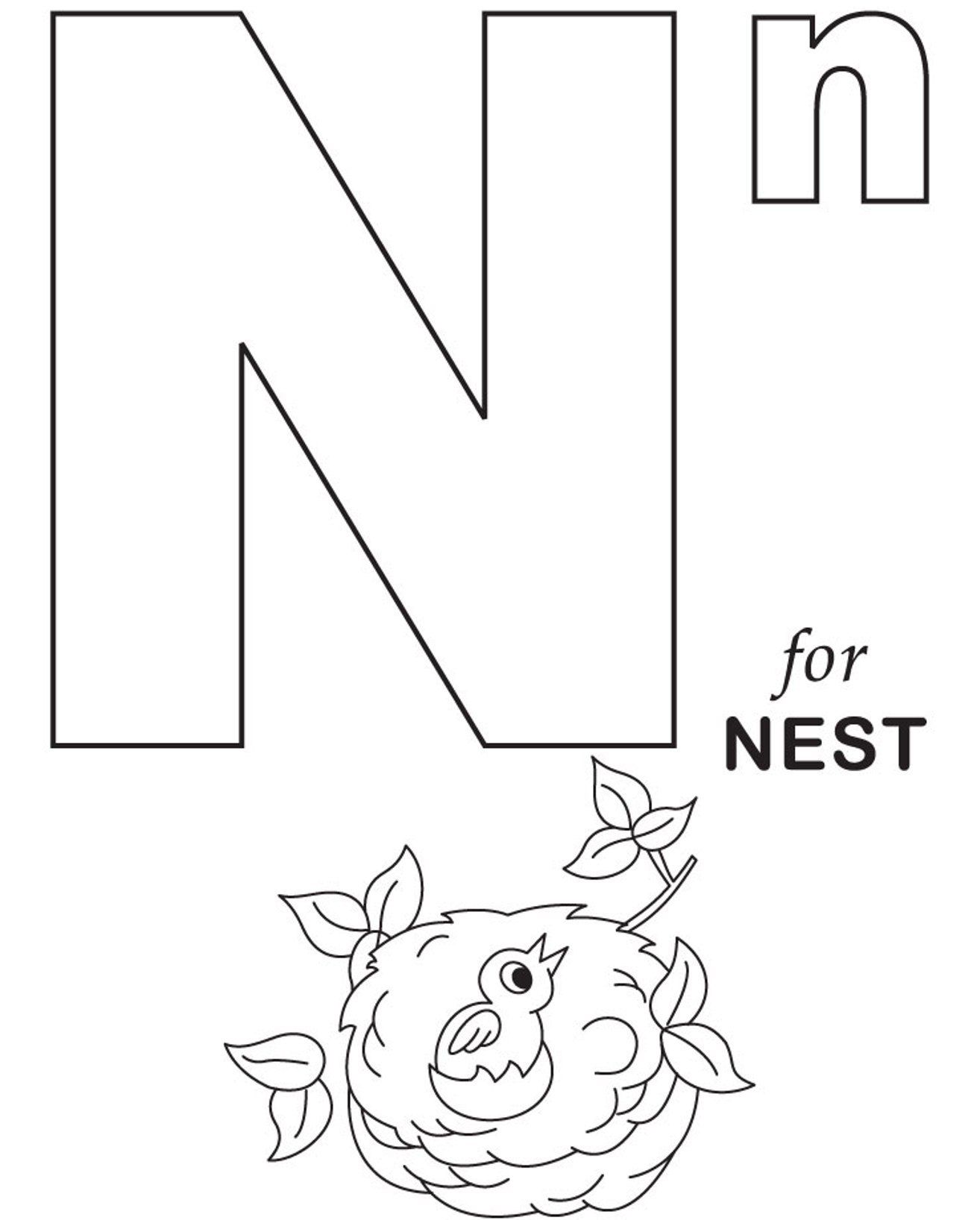 1314x1636 Free Alphabet Coloring Pages N For Nest Letters