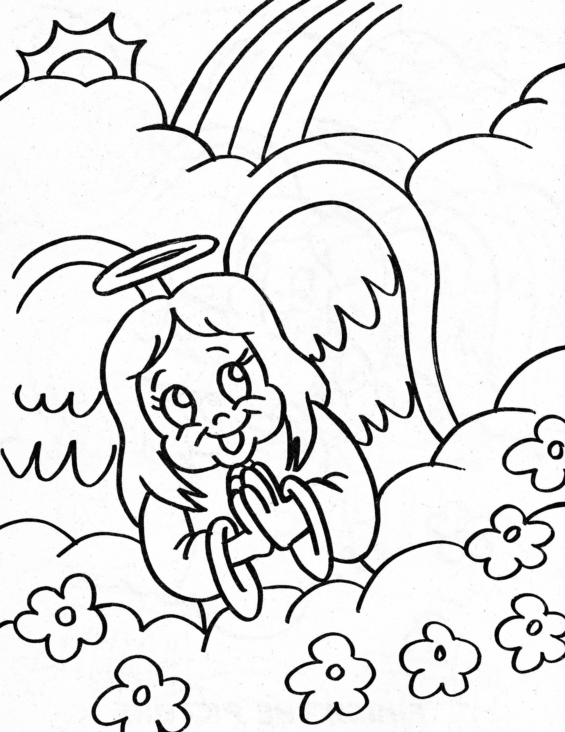 1968x2549 Angel Coloring Page Girl Angel With Flowers In The Clouds Free