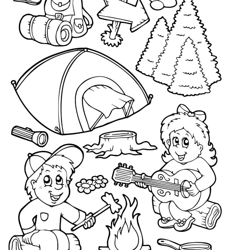 795x864 Camping Coloring Pages With Free For Kids Theme Printable