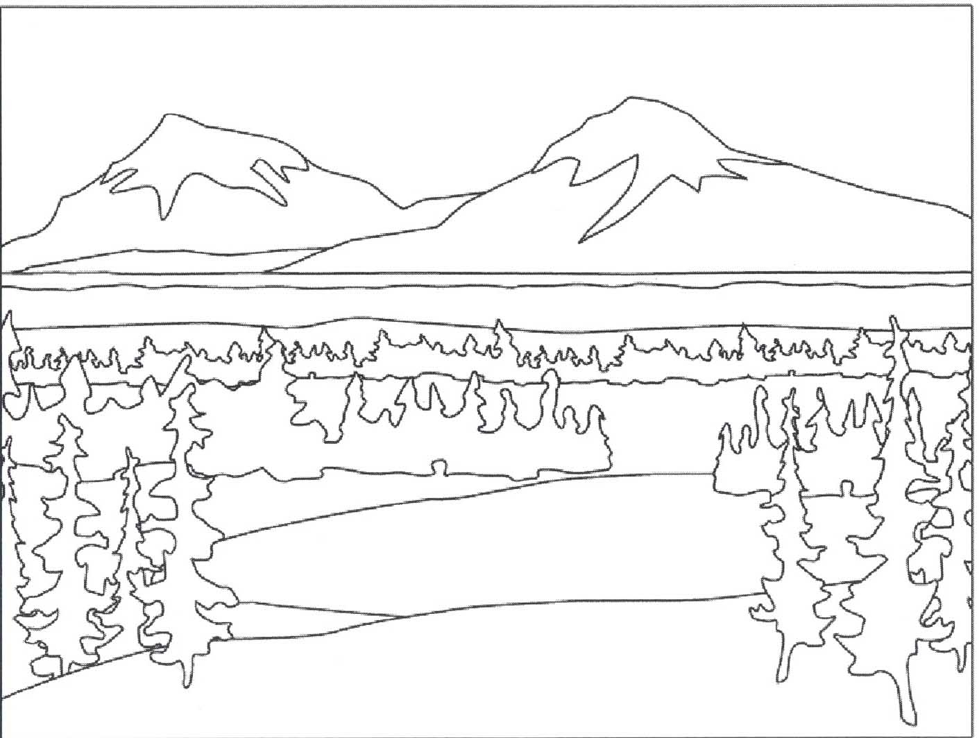 1411x1064 Landscape Coloring Page Printable Colouring Page Landscape