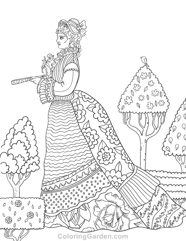 600x776 Free Printable Victorian Woman Adult Coloring Page Download It