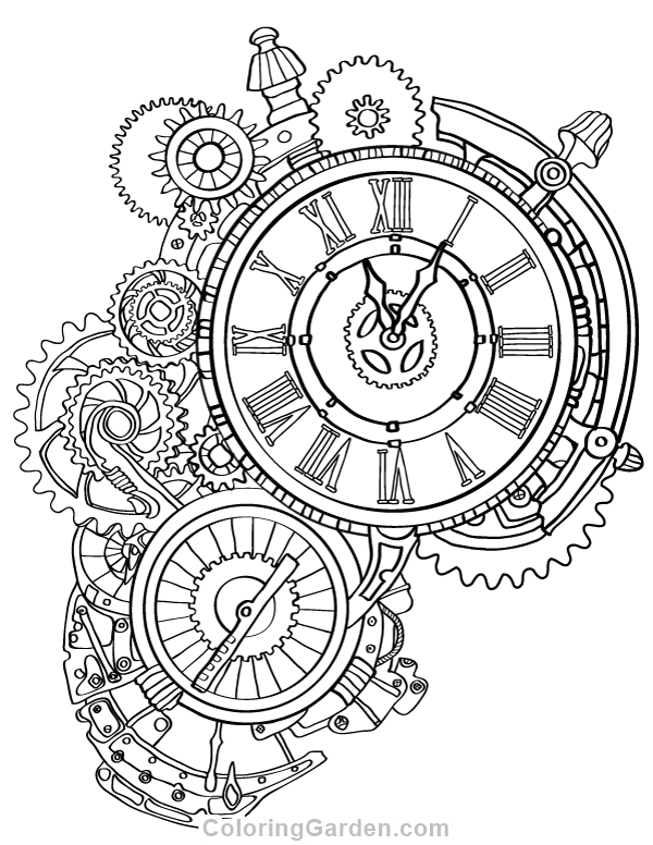 600x776 Free Printable Steampunk Clock Adult Coloring Page Download It