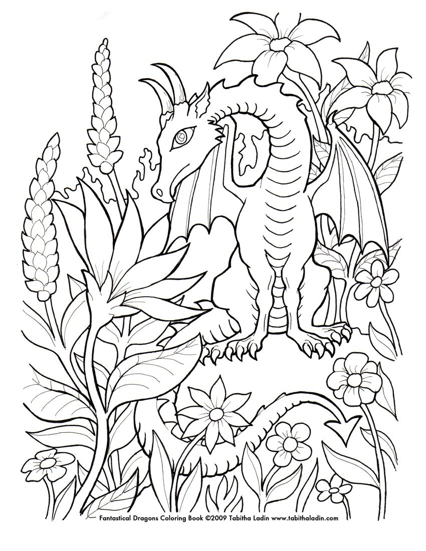 850x1100 Flower Dragon Coloring Page