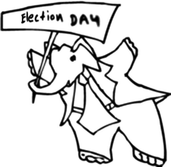 600x586 Elephant Holding Election Day Sign Coloring Page