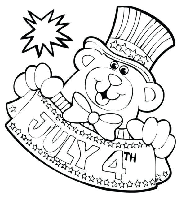600x666 Free Of July Coloring Pages Bear Mascot For Independence Day